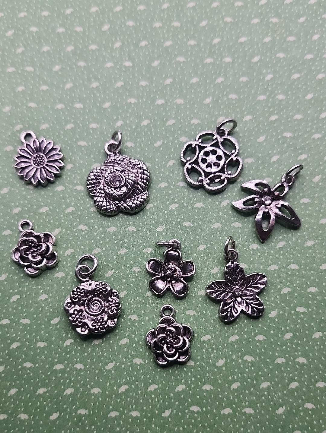 Silver Floral Charm Pendant Set - Women Jewelry 9pc.